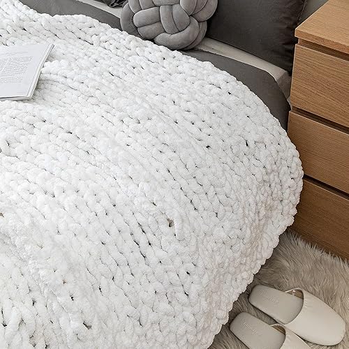 Miniatura 5 de Cyusri Manta de punto grueso, acogedora manta de chenilla, 39 x 39 pulgadas, cálida, suave, hecha a mano para sofá, cama, silla, decoración bohemia