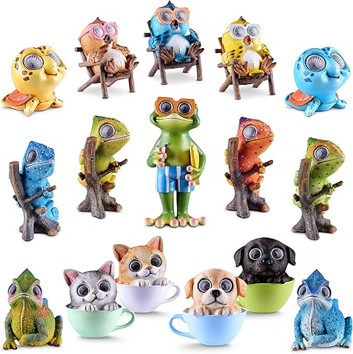 Miniatura 7 de Blazin - Figura de gato para decoración de patios o espacios al aire libre, ojos LED, decoración, estatua de jardín, animales decorativos para