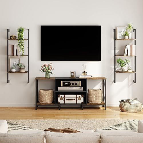 Miniatura 2 de Tajsoon Estante de escalera, estantería de 3 niveles, estante de escalera montado en la pared, estantería industrial, estante de almacenamiento