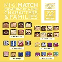 Vista 2 de Juego familiar magnético multirracial de 32 piezas, bloques de construcción de diversidad de madera para niños, rompecabezas multiculturales