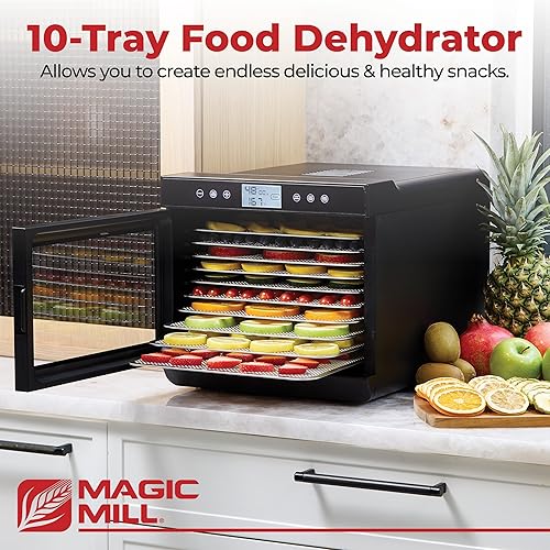 Vista 11 de Magic Mill Máquina deshidratadora de alimentos prémium (15 bandejas de acero inoxidable extragrandes) Secadora de 800 W para carne seca de res