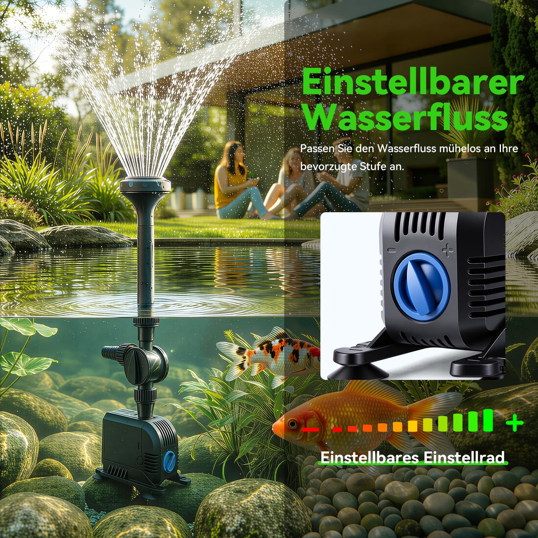 2500L/h 45W Garten Springbrunnenpumpe Teichpumpe Wasserspielpumpe Bachlaufpumpe Wasserpumpe Fontäne