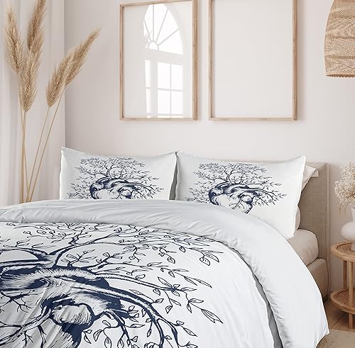 Miniatura 342 de Ambesonne Juego de funda de edredón de brújula, ilustración de mapa del mundo, marinero marítimo, equipo de vida monocromático, juego de ropa