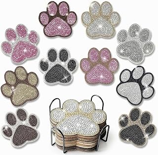 Diamond Art Painting Coaster Kit with Holder - 10 Pack DIY Galaxy Cat Diamond Painting Kits for Adults, Starry Sky Gem Art Coasters, Animal Crafts for Women Beginners, Aesthetic Coffee Table Decor
