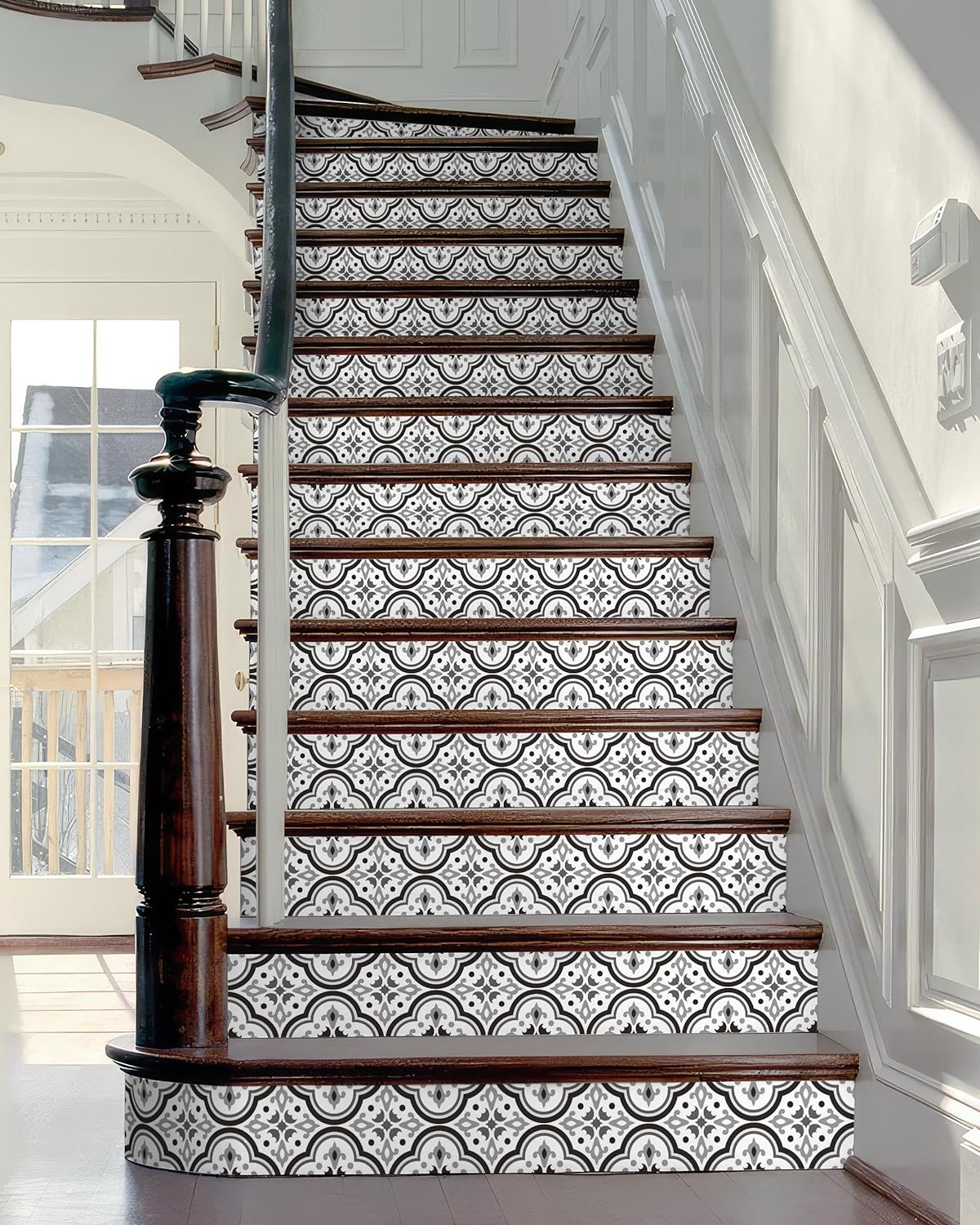 Amazon.com: FLFK Stair Riser Decals - Black Patterns Stair Stickers ...