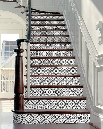 FLFK Stair Riser Decals - Black Patterns Stair Stickers Murals