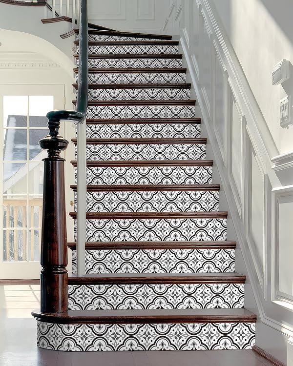 FLFK Black Patterns Stair Stickers - Set of 15, Peel and Stick Stair Riser Decals, 39.3"x7.08" by FLFK - Image 3