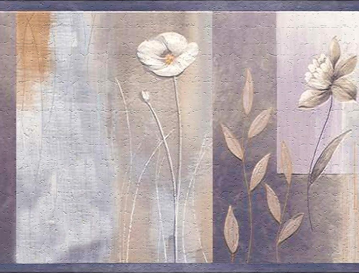 Dundee Deco Wallpaper Border Peel and Stick DDAZBD9029 Geometric Silver, Purple, Violet Flowers, Shapes Wall Border Retro Design, 15 ft x 7 in (4.57m x 17.78cm), Self Adhesive