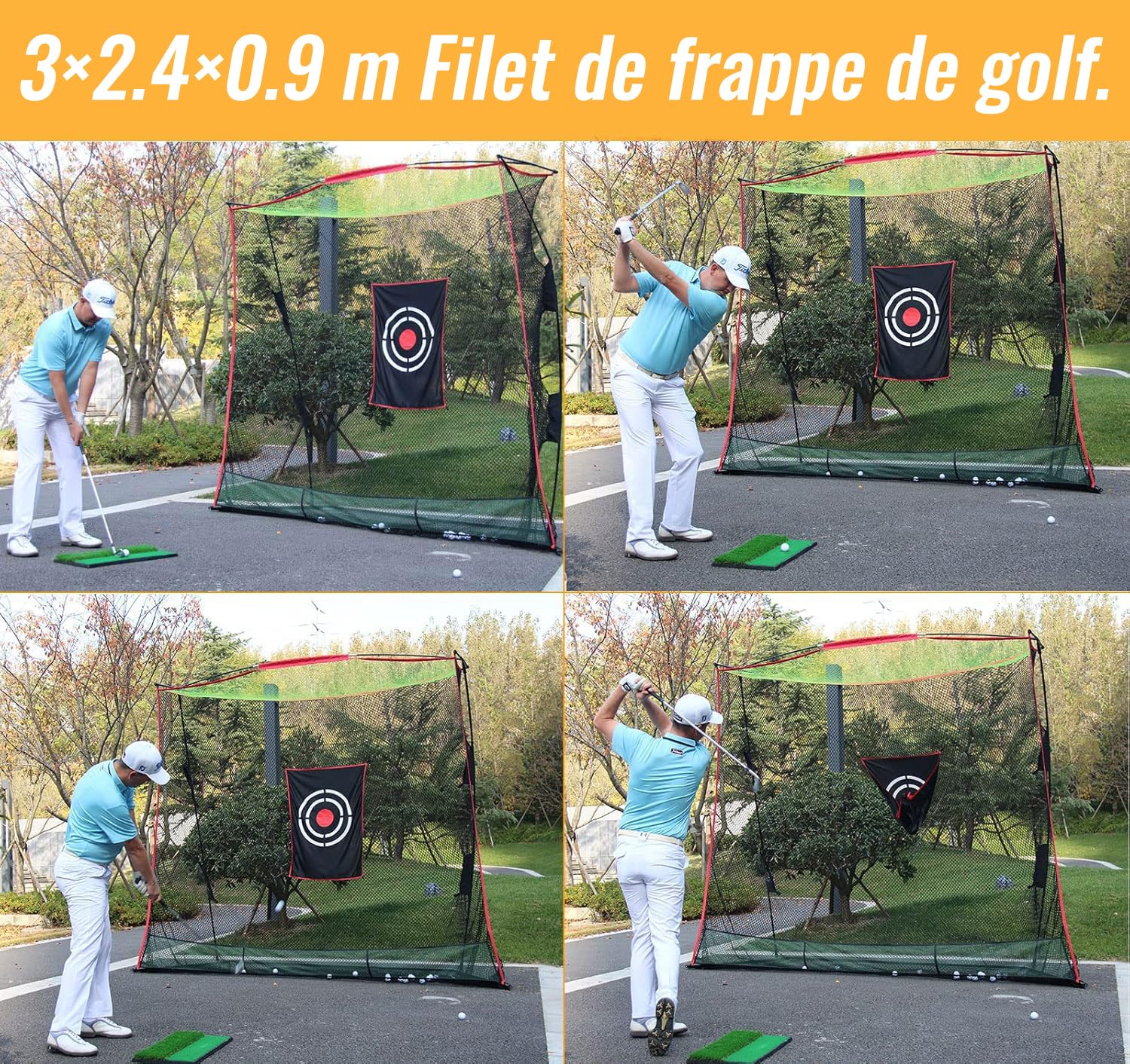 Kapler Red de golf de 3 x 0,9 x 2,4 m, red de golf de alta calidad, red de golf, red de golf para interiores y exteriores, red de práctica de golf, instalación rápida, con bolsa de transporte y tela de objetivo
