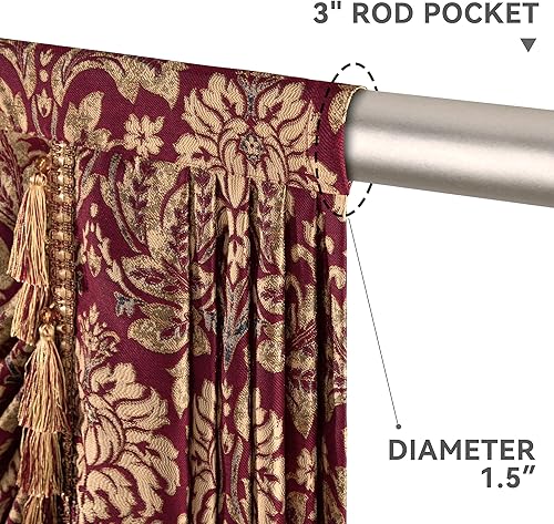 Miniatura 5 de Loom and Mill Cenefa de cascada de jacquard de lujo para sala de estar, cenefas clásicas florales de damasco con borlas, cortinas de festón rojo