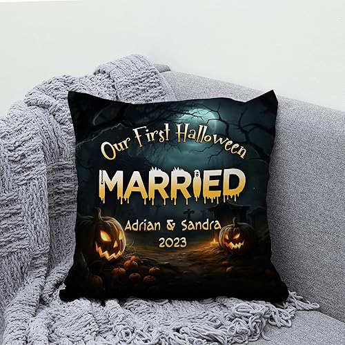 Vista 23 de Hyturtle Almohada personalizada para pareja (inserto incluido) Regalos para él – Decoración espeluznante de Halloween – Decoración de aniversario