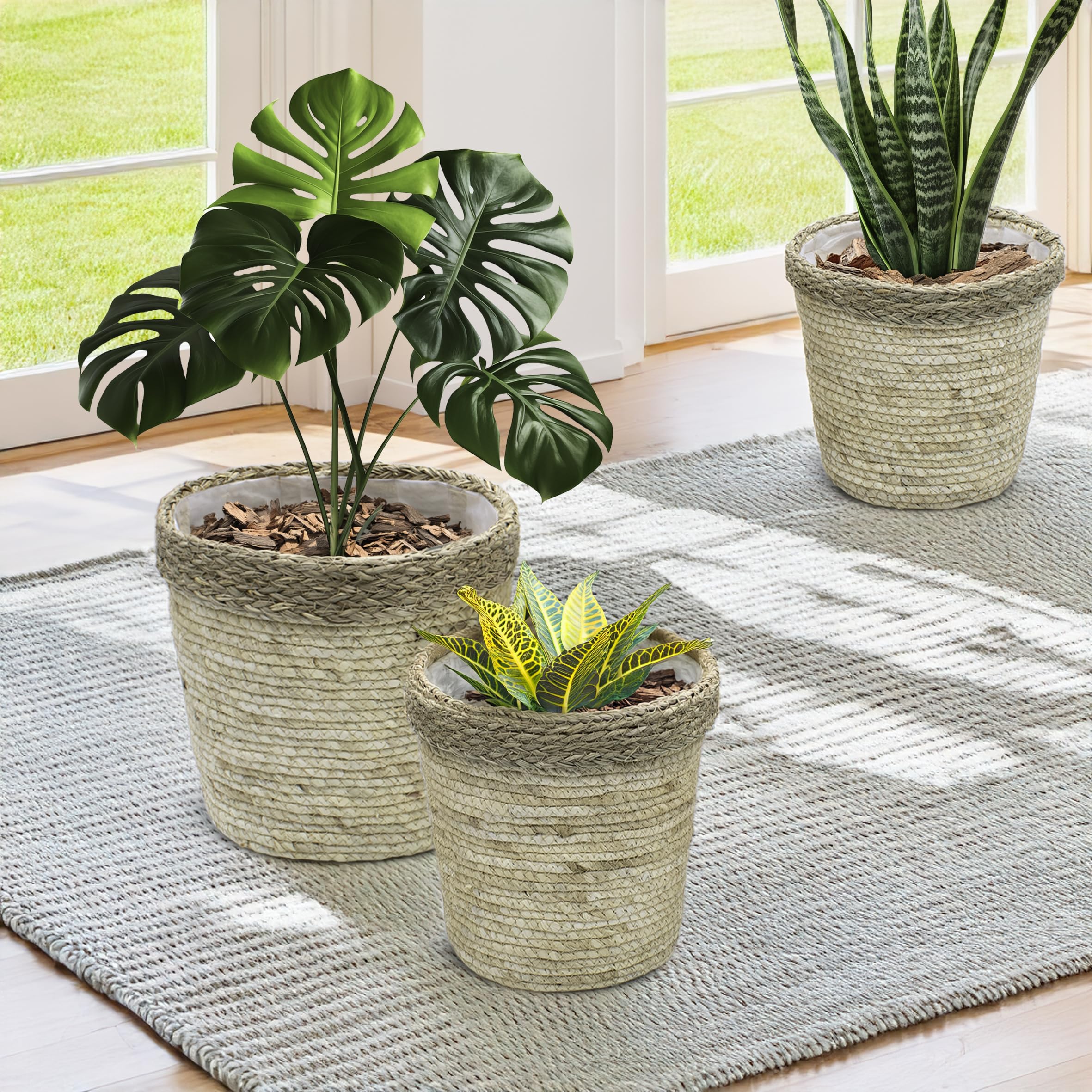 Panier Osier Praknu - Jonc De Mer Et Coton, Ø32cm, Pour Plantes Ou Rangement