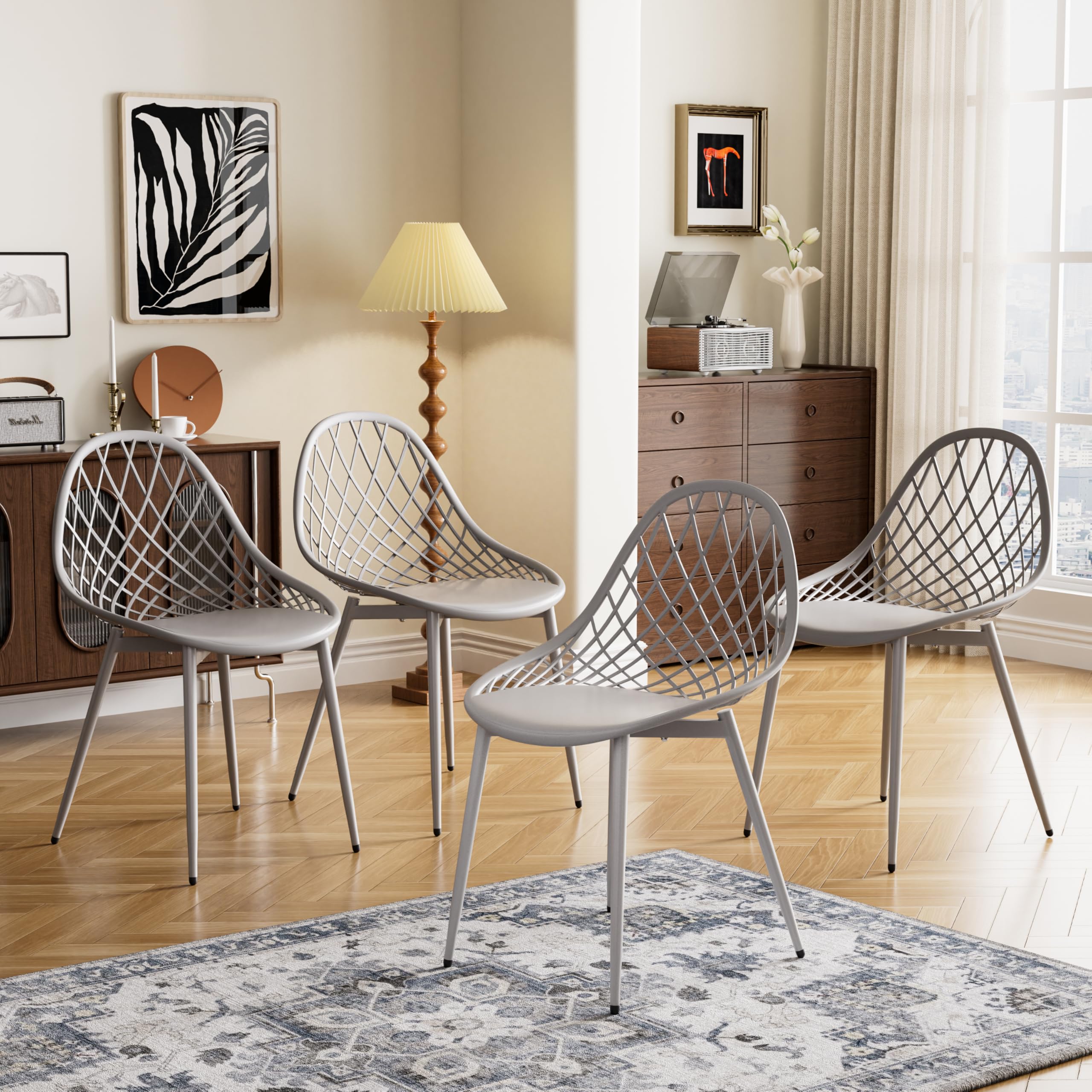 buybyroom Sedia scandinava Set di 4 sedie da pranzo con gambe in metallo, gambe regolabili per sala da pranzo, soggiorno, cucina e camera da letto, grigio
