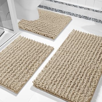 Yimobra Bathroom Rug Set 3 Piece, Super Water Absorbent Bath Mat Set, Camel