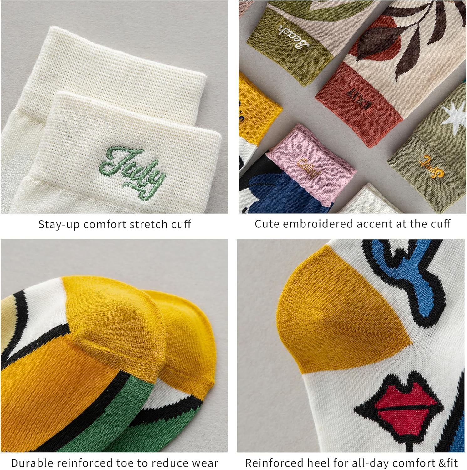 Women's Cotton Crew Socks, 4 Pairs Fashion Funny Abstract Art Nature Patterns Gifts Cotton Breathable Crew US 6–9 - Image 5