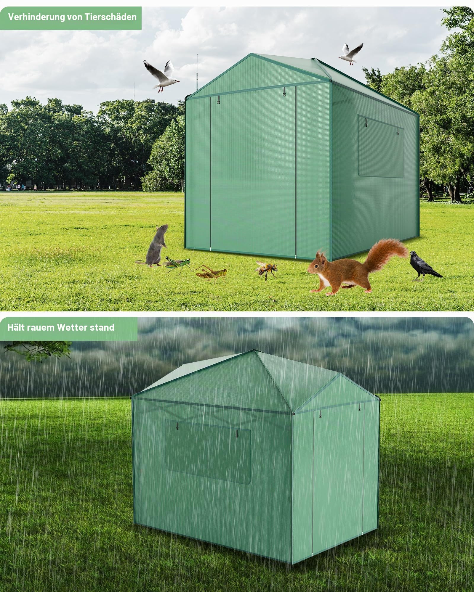 GarveeHome Gewächshaus Tunnel – Stabiler PE-Bezug, robuster Rahmen, Zipper-Türen & Mesh-Fenster, schneller Aufbau, UV-beständig, Winterfest – Ideal für Pflanzenaufzucht im Garten, Innen