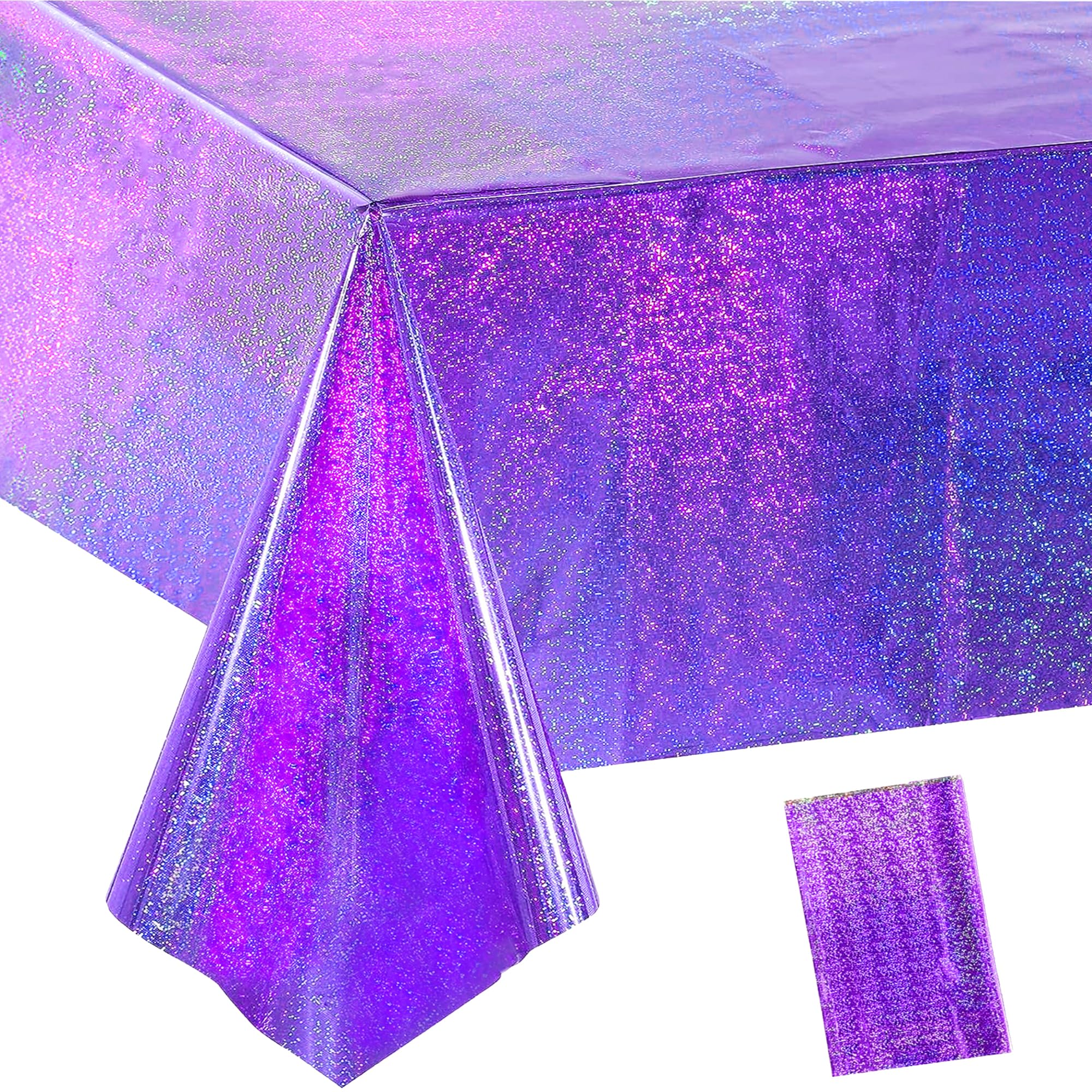 GREATRIL Glitter Purple Party Tablecloth Disposable Plastic Rectangle Table Cover for Butterfly/Mermaid/Gaming/70s Disco/Women's Day/Graduation 2026/Halloween Birthday Party Decorations - 54"x108"
