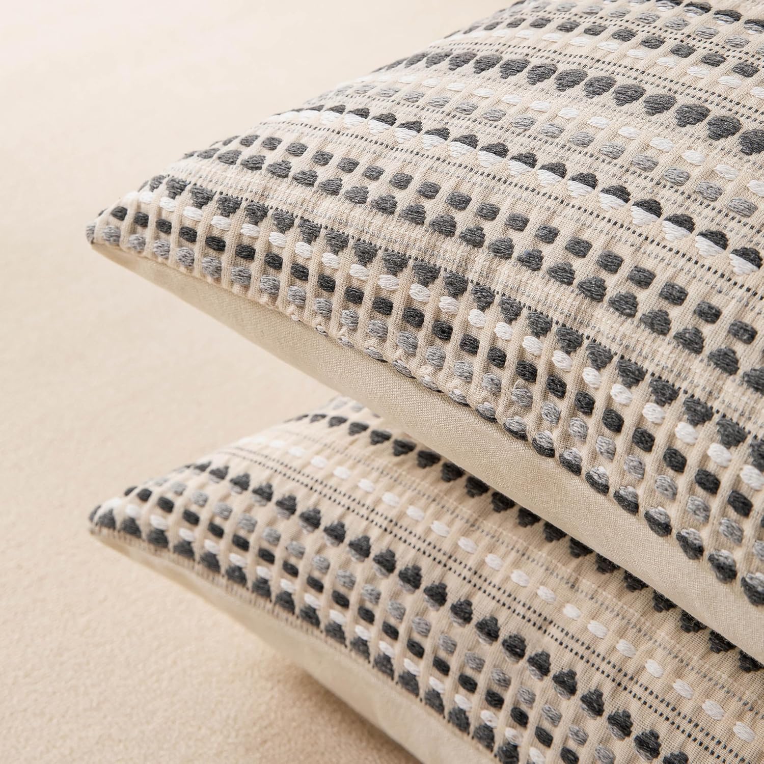 Boho Long Lumbar Body Decorative Throw Pillow Covers 14x36 Inch Pack of 1 Grey Woven Striped Pillow Covers Cotton Accent Pillowcase Farmhouse Cushion Covers for Home Decor Bed Couch Sofa Bench image 4