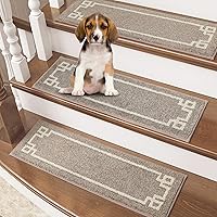 BEQHAUSE Non-Slip Washable Stair Treads for Wooden Steps - Reusable Residue-Free Polyester Rugs, 15pcs Taupe for Kids, Elders & Dogs