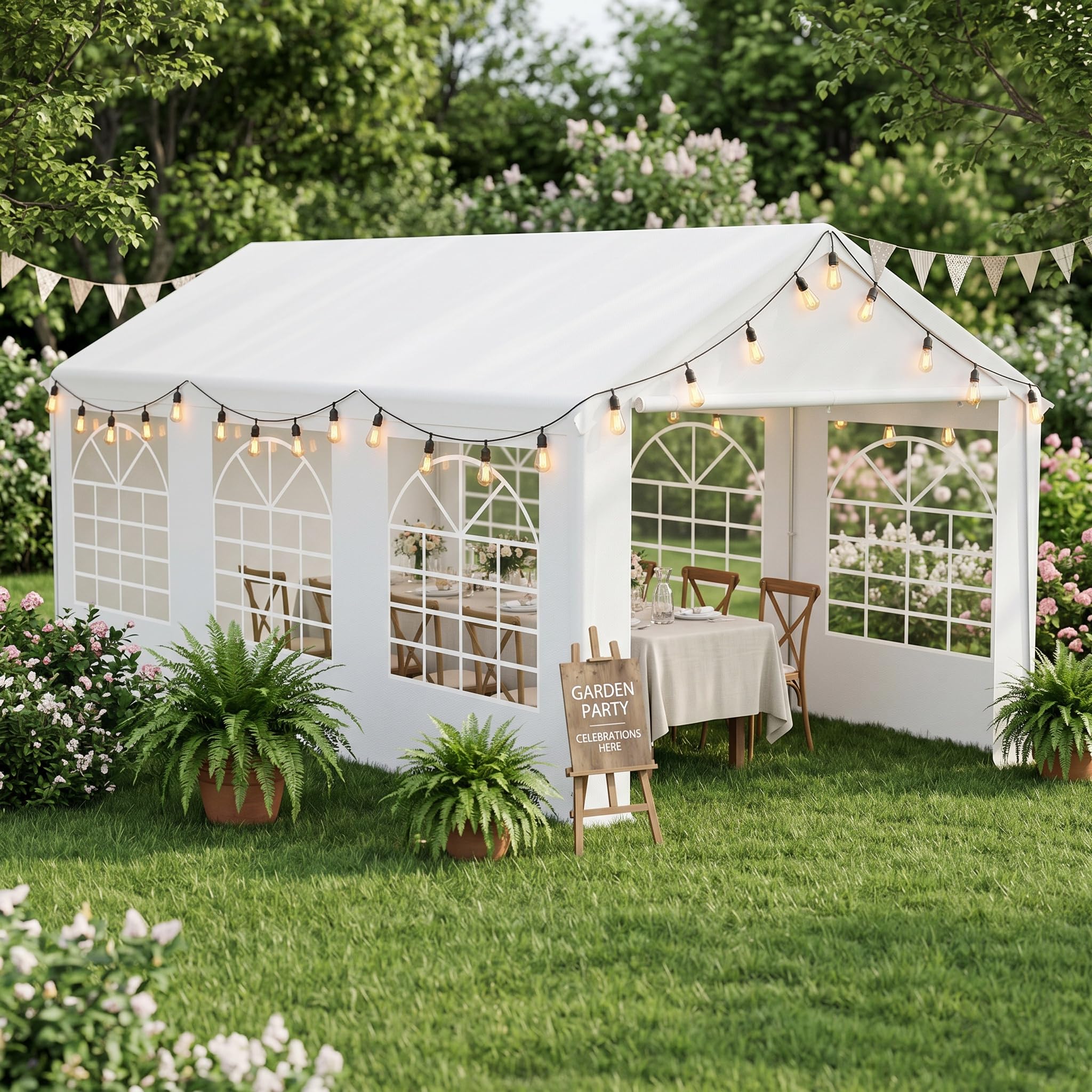 LARS360 Heavy Duty 3x6m Outdoor Party Tent with Removable Sidewalls & Windows, galvanized steel frame, Waterproof, UV protection Event Canopy Shelter for Wedding BBQ Garden Party, White