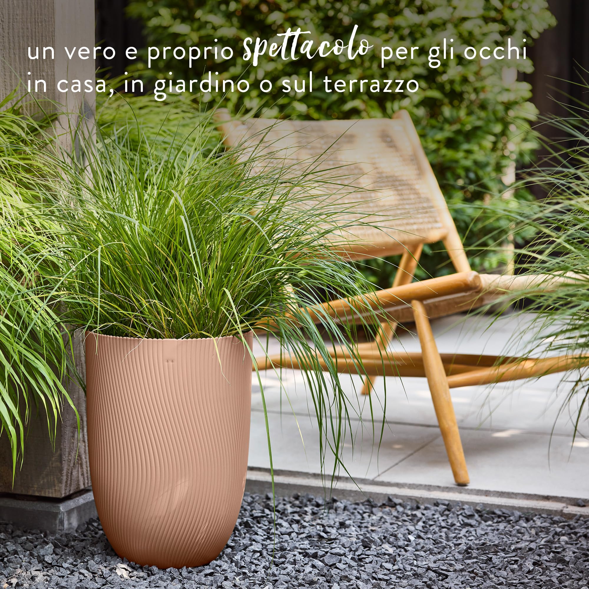 Elho Sereh High 40 - Vasi per Piante - Interno e Esterno - 100% Plastica Riciclata - Ø 39 x H 53.4 cm - Marrone/Cool Clay