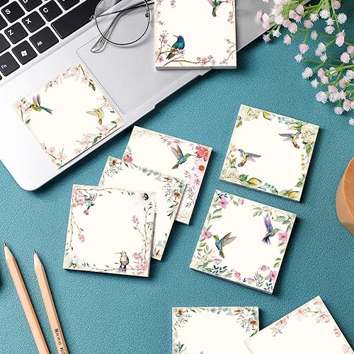 Miniatura 4 de Sabary 450 hojas de notas adhesivas de colibrí de 3 x 3 pulgadas, mini bloc de notas floral de pájaro vintage, regalos para amantes de los