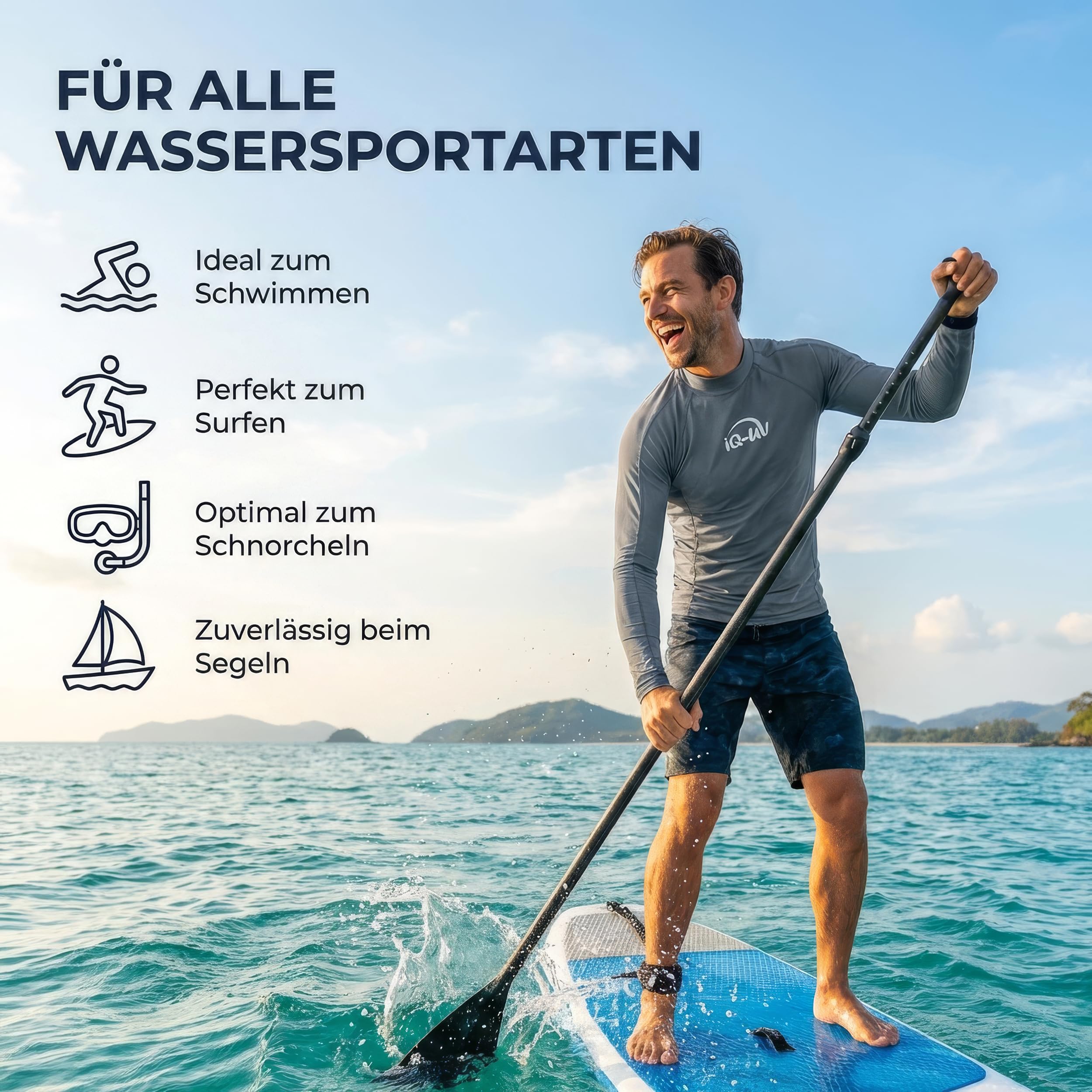 iQ-UV Shirt Herren Langarm Slim Fit – Rashguard für Herren mit Sonnenschutz zum Schwimmen, Surfen & Wassersport – Schwimmshirt Männer – Atmungsaktiv und schnelltrocknend