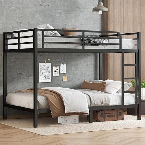 Miniatura 14 de Harper & Bright Designs Litera de metal completo sobre tamaño matrimonial para adultos, marco de cama de metal resistente con escalera y correas de