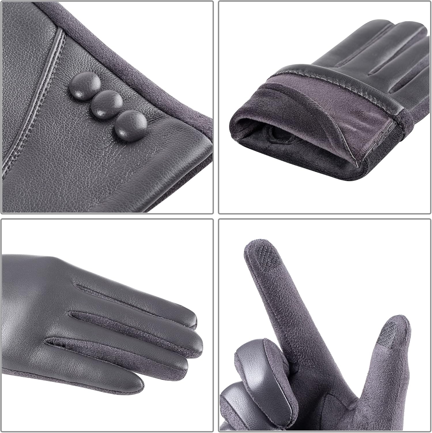 Womens Winter Leather Gloves Touch Screen Wool Lined Windproof Warm Suede Fashion Dress Gloves - Image 3