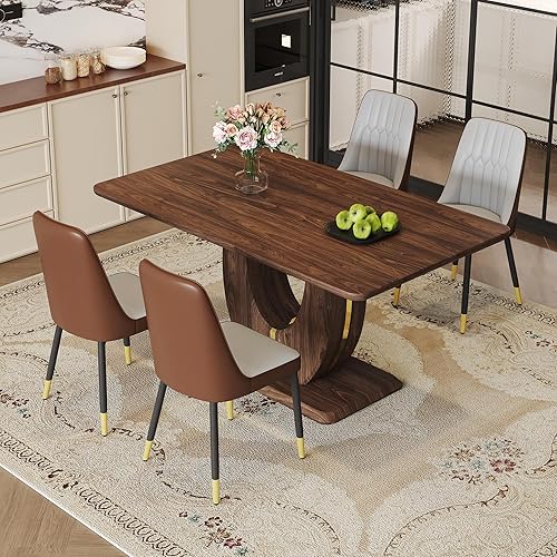 Miniatura 53 de JUFU Juego de mesa de comedor para 6 personas con sillas tapizadas de poliuretano, mesa y sillas de comedor de mármol sintético gris de 63 pulgadas,