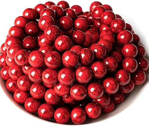 Cuentas de piedras preciosas de turquesa roja natural, cuentas sueltas de piedra redondas para bricolaje, pulseras y collares, joyería de HIXHRO 45