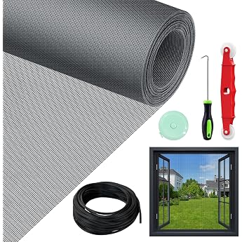Fly Screen Window 150 x 500 cm Insect Protection Window No Drilling Fly Net Window Cat-Proof with Mounting Tool Mosquito Net Fibreglass Can be Cut to Size for Living Room Skylight