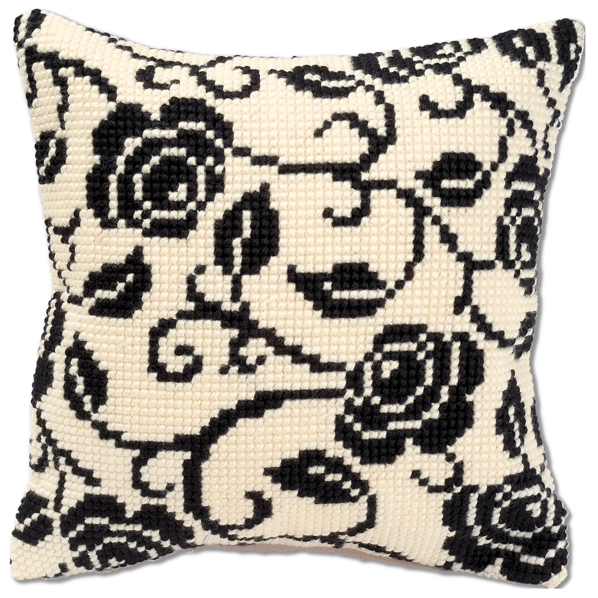 Vervaco Blackworks Flowers Design Cross Stitch Cushion, Multi-Colour