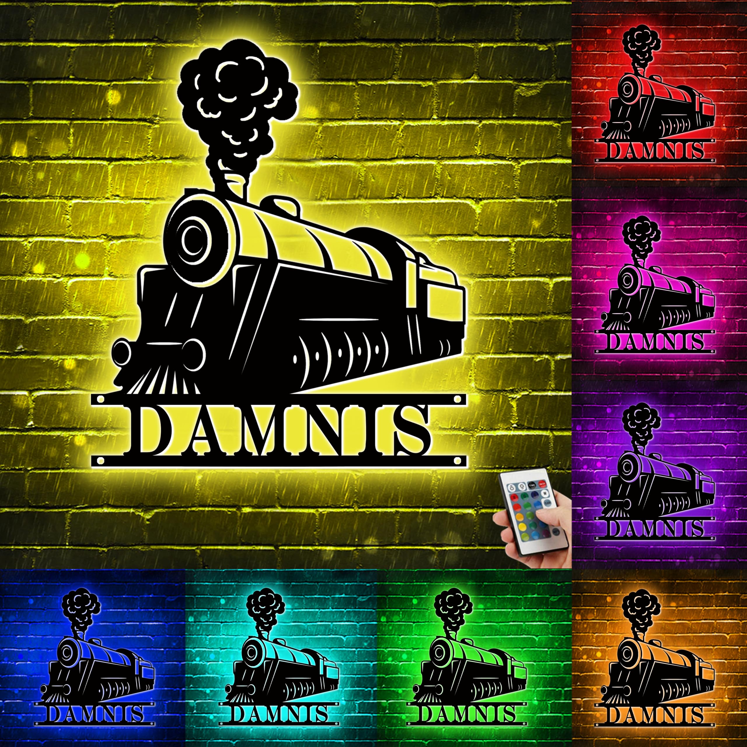 Personalized Metal Wall Decor With 16 Colors Changing LED Lights, Custom Name Train Neon Light Sign for Bedroom, Playroom, Man Cave - Christmas Birthday Gift (Train-5)