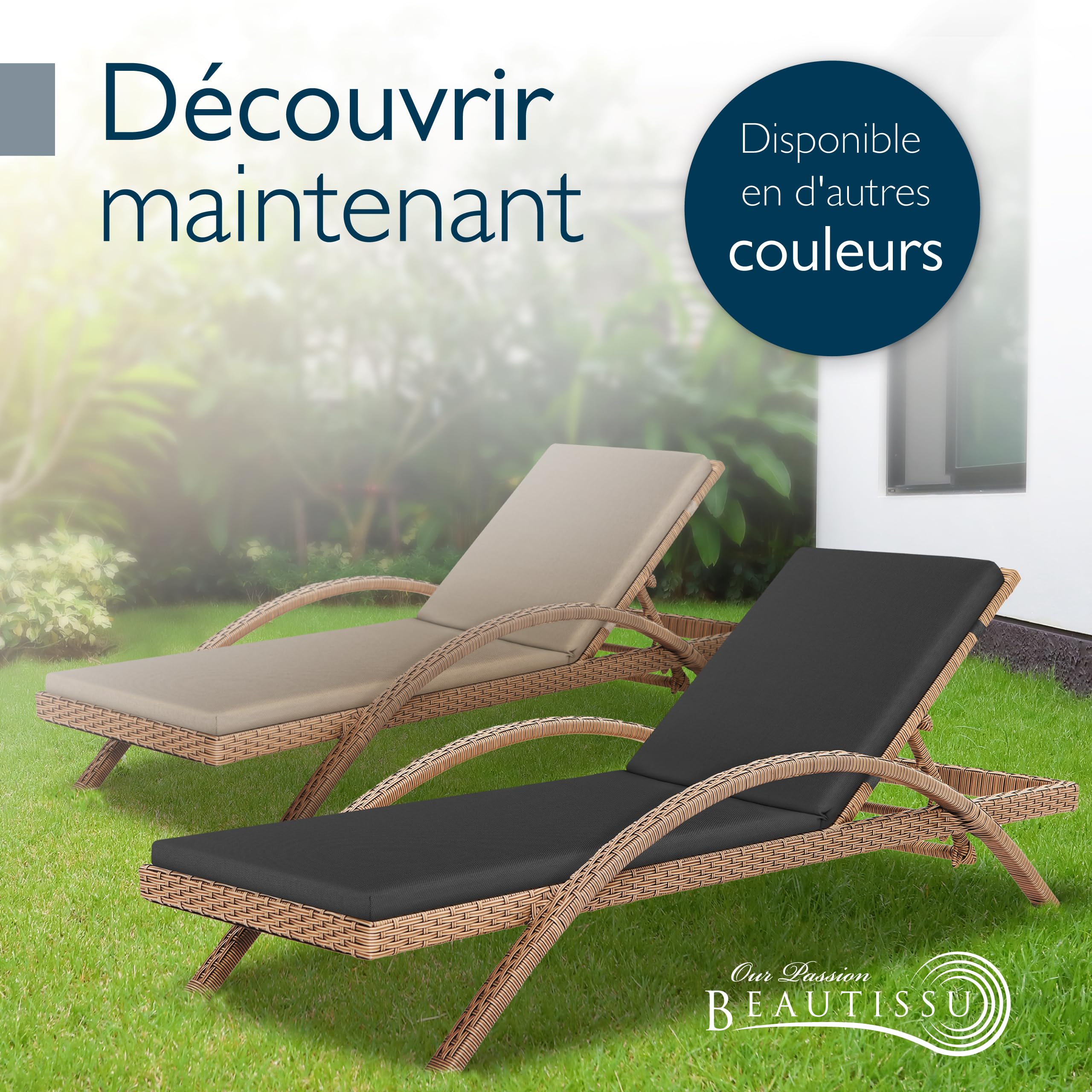 Beautissu Set de 2 Coussin Bain de Soleil Matelas transat imperméable | 190x60cm anthracite résistant aux intempéries séchage rapide lavable chaise longue exterieur mobilier jardin Deckchair