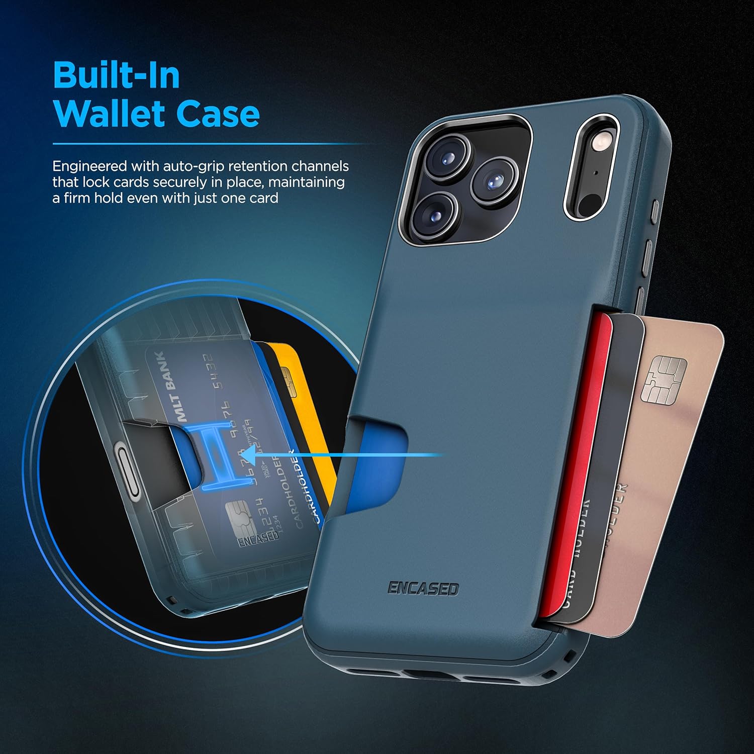 ENCASED for iPhone 17 Pro Wallet Case (Cache Series) - Protective Phone Case with Card Holder Slot (Blue) - Image 3