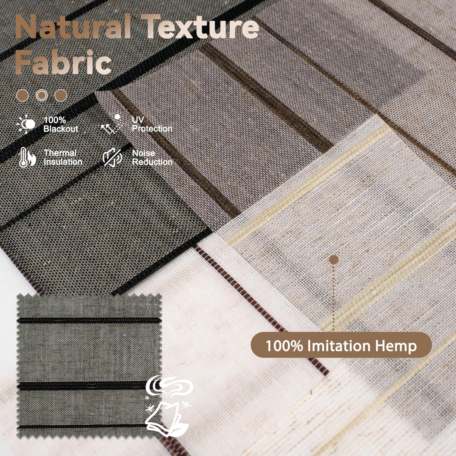 BERISSA No Drill No Tools Roman Shades,Top Down Bottom up Light Filtering Roman Shades,Woven Jute Fabric Blinds for Indoor Windows,Bedroom,Tenement,Easy to Intall,Linen Black,22" W x 72" H
