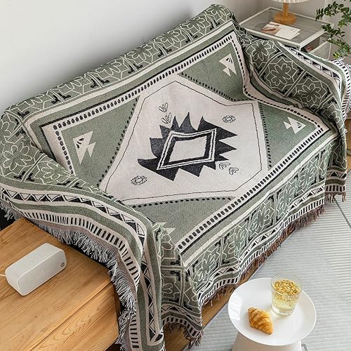 Miniatura 4 de ROOMLIFE Funda de sofá de hilo verde oliva, funda de sofá azteca tejida en jacquard bohemio para sofá modular de 2 a 3 cojines, fundas prácticas