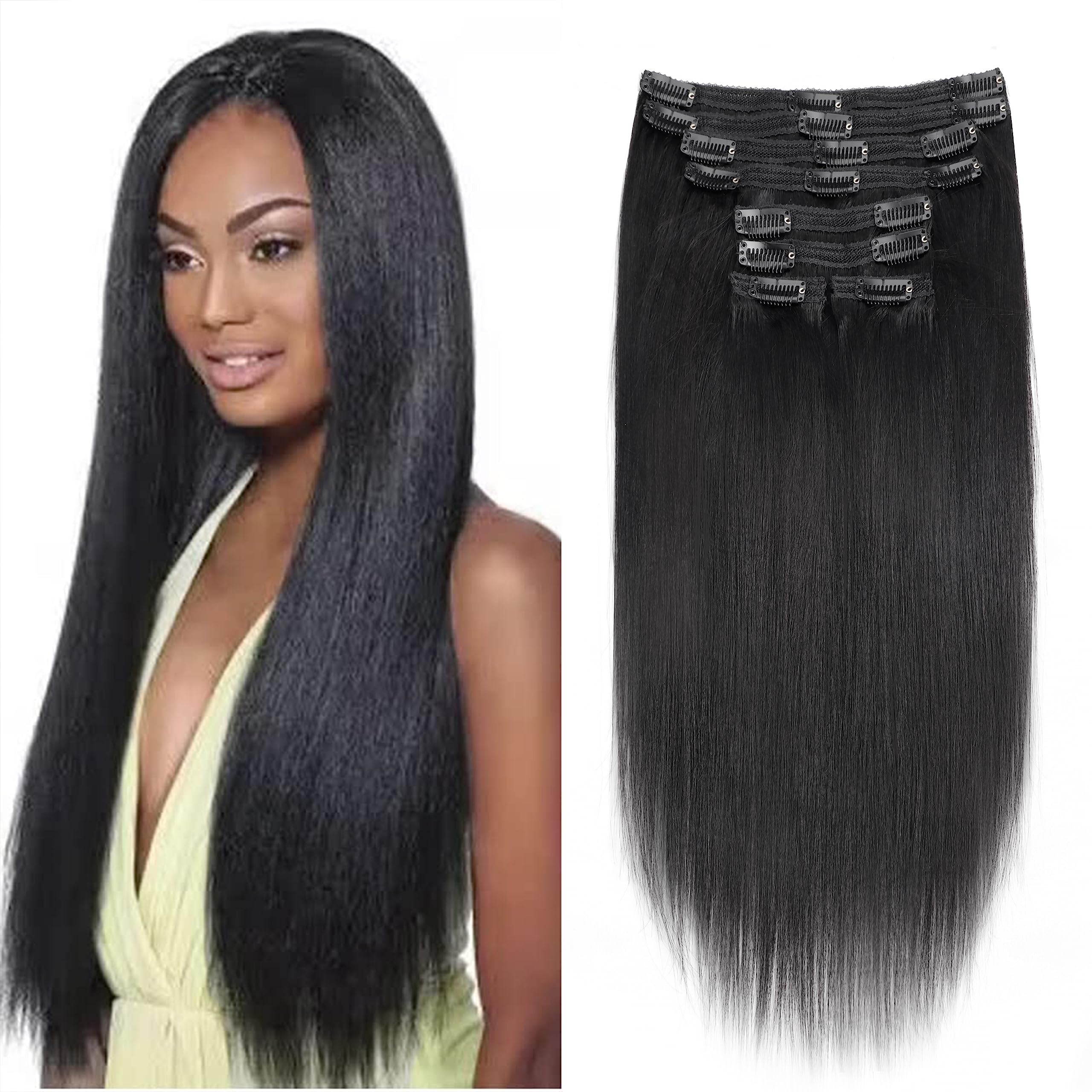 Mihugass Yaki Straight Clip in Hair Extensions For Women 100% Unprocessed Brazilian Virgin Hair Clip on Hair Extensions Yaki Straight Clip ins 120g/