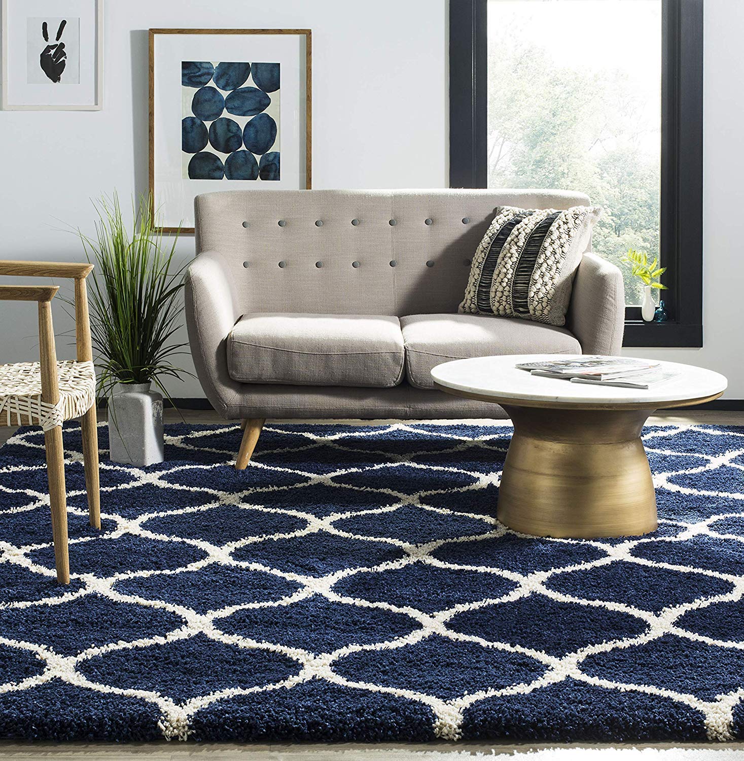 Super Ultra Shaggy Premium Carpet for Living Room, Bedroom, Guest Room Carpet,Sofa Area Wedding Carpet,(9x12 Feet, Blue Ivory)