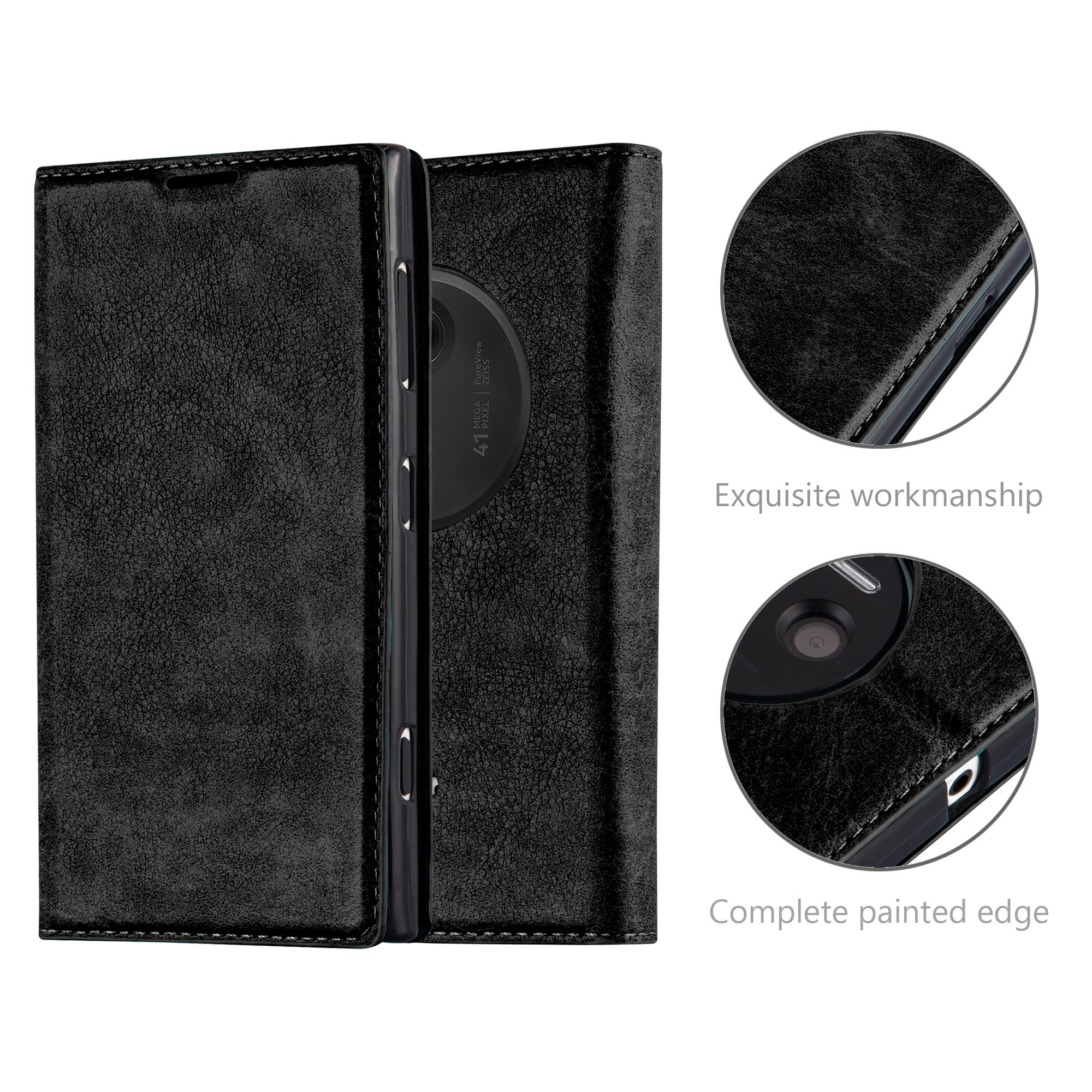Custodia Flip Con Chiusura Magnetica Per Nokia Lumia 1020 - Pelle Finta Nera, Protezione Completa, Apertura 360°