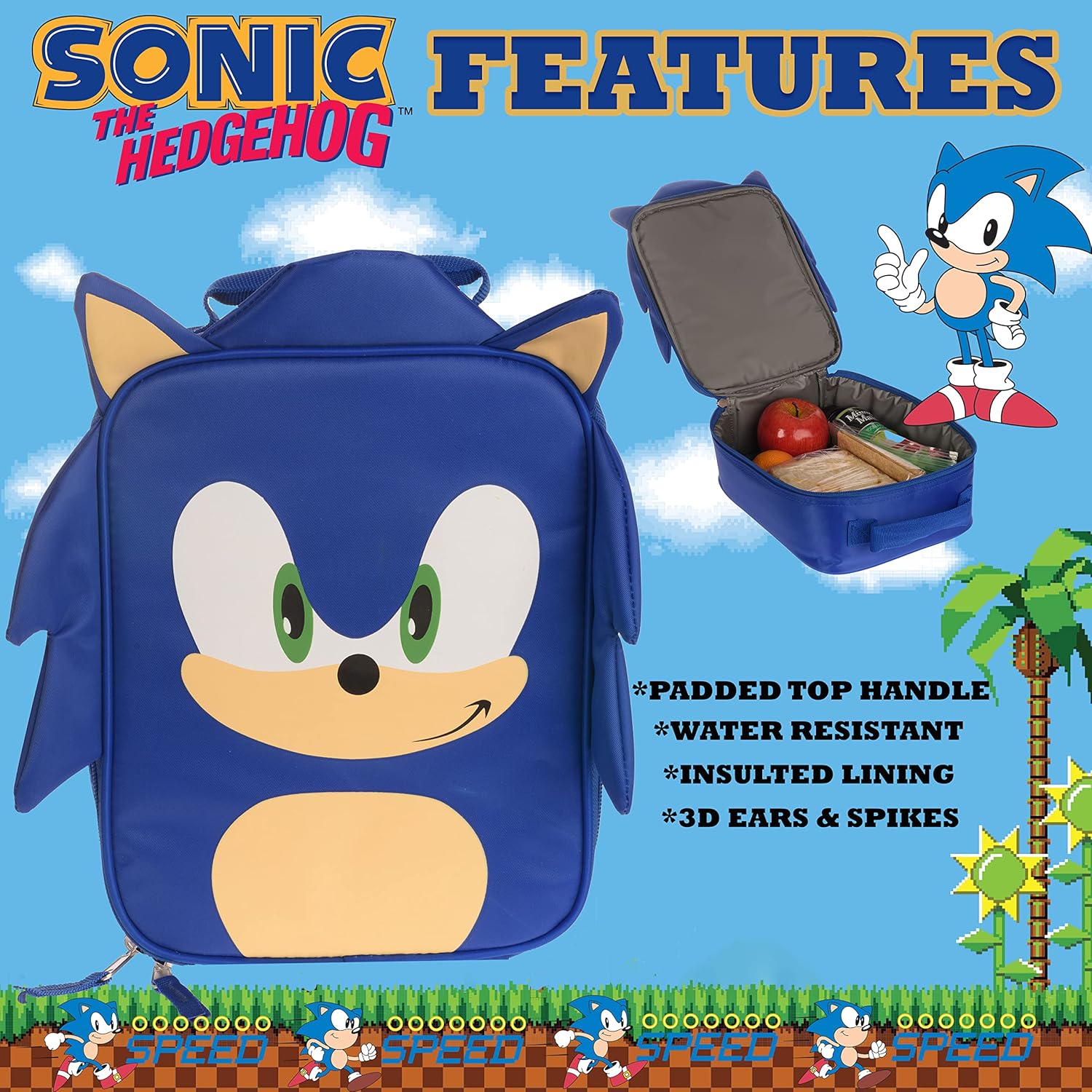 AI ACCESSORY INNOVATIONS Sonic The Hedgehog Insulated Lunch Box, Mini Gaming Cooler with 3D Features and Top Padded Handle - Image 5
