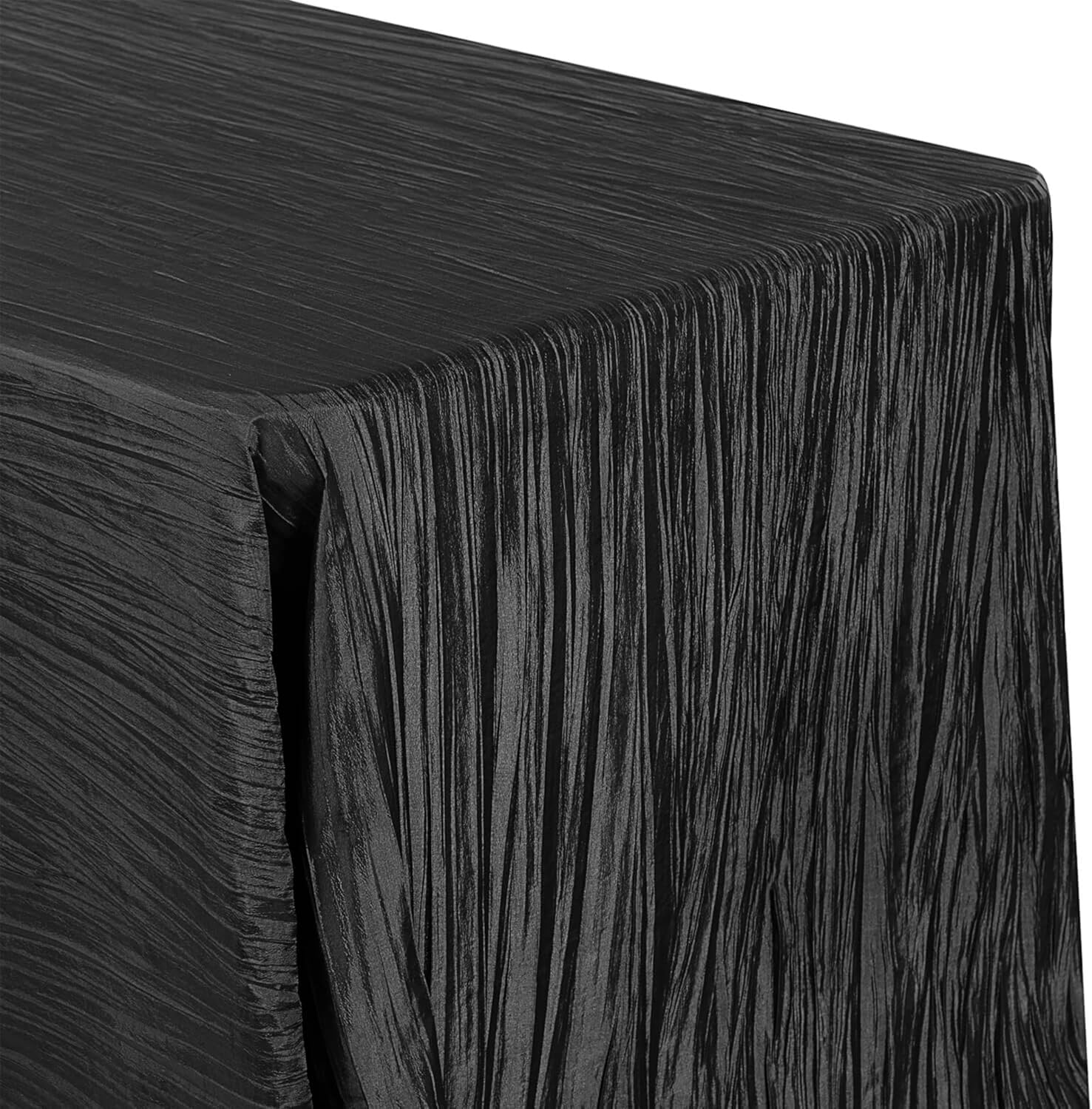 Black Crushed Taffeta Rectangular Tablecloth - 90" x 156" (1 Pc) - Elegant Table Linen - Perfect for Events & Home Decor
