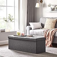 Vista 2 de SONGMICS 43 Inches Folding Storage Ottoman Bench, Set of 2, Storage Chest, Foot Rest Stool, Bedroom Bench with Storage, Dark Gray, ULSF431G01