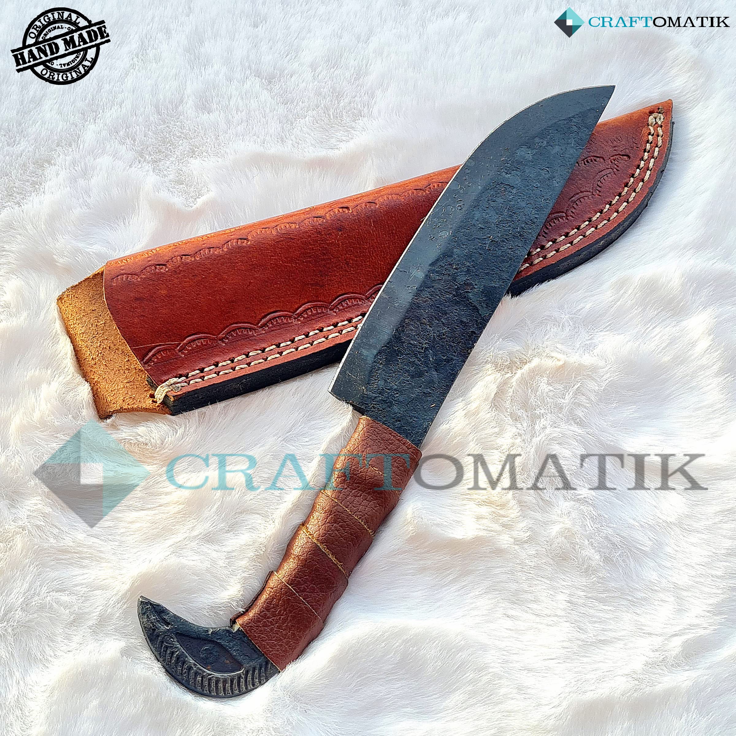 Couteau médiéval à tête d'oiseau | Couteau viking fait main | Couteau celtique pour jardin et camping avec étui en cuir | LARP | HFK27