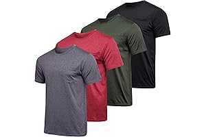 Real Essentials 4-Pack Dry-Fit Men's Short Sleeve Pocket Crew Tee Shirts