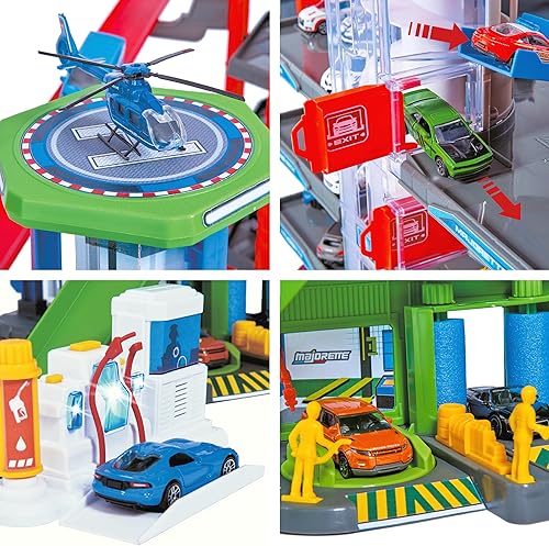 Vista 5 de DICKIE TOYS: Majorette Super City Garage Playset con 6 coches fundidos a presión, juego de construcción de estacionamiento en siete pisos, 6