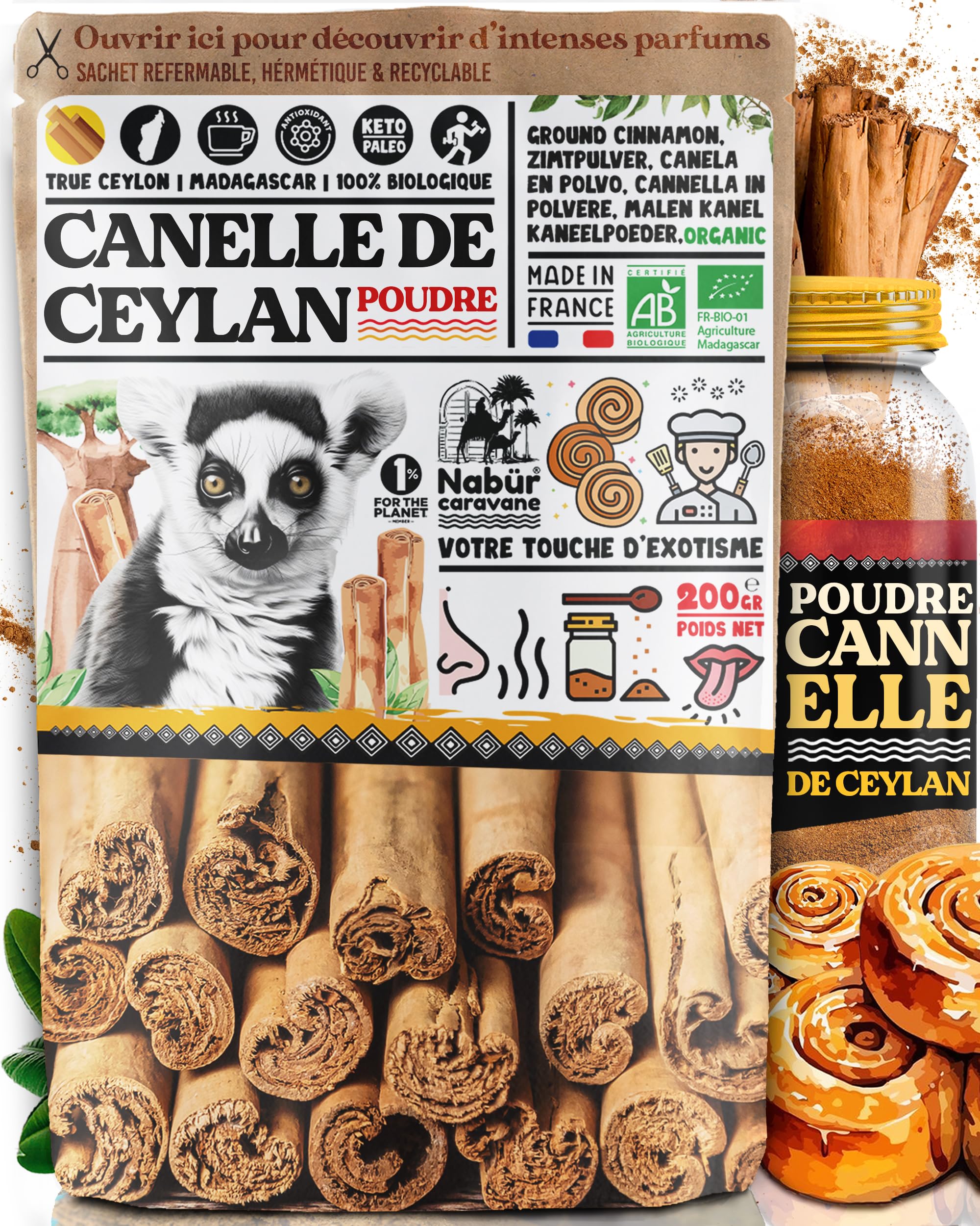 200 g Cynamon cejloński Bio w proszku z Madagaskaru, mielona cynamon cejlońska od Nabür