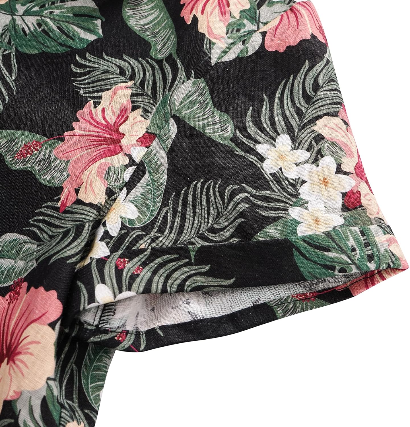 Amazhiyu Women's 100% Linen Hawaiian Shirt Casual Short Sleeve Button Down Shirts Floral Black, Small - Image 4
