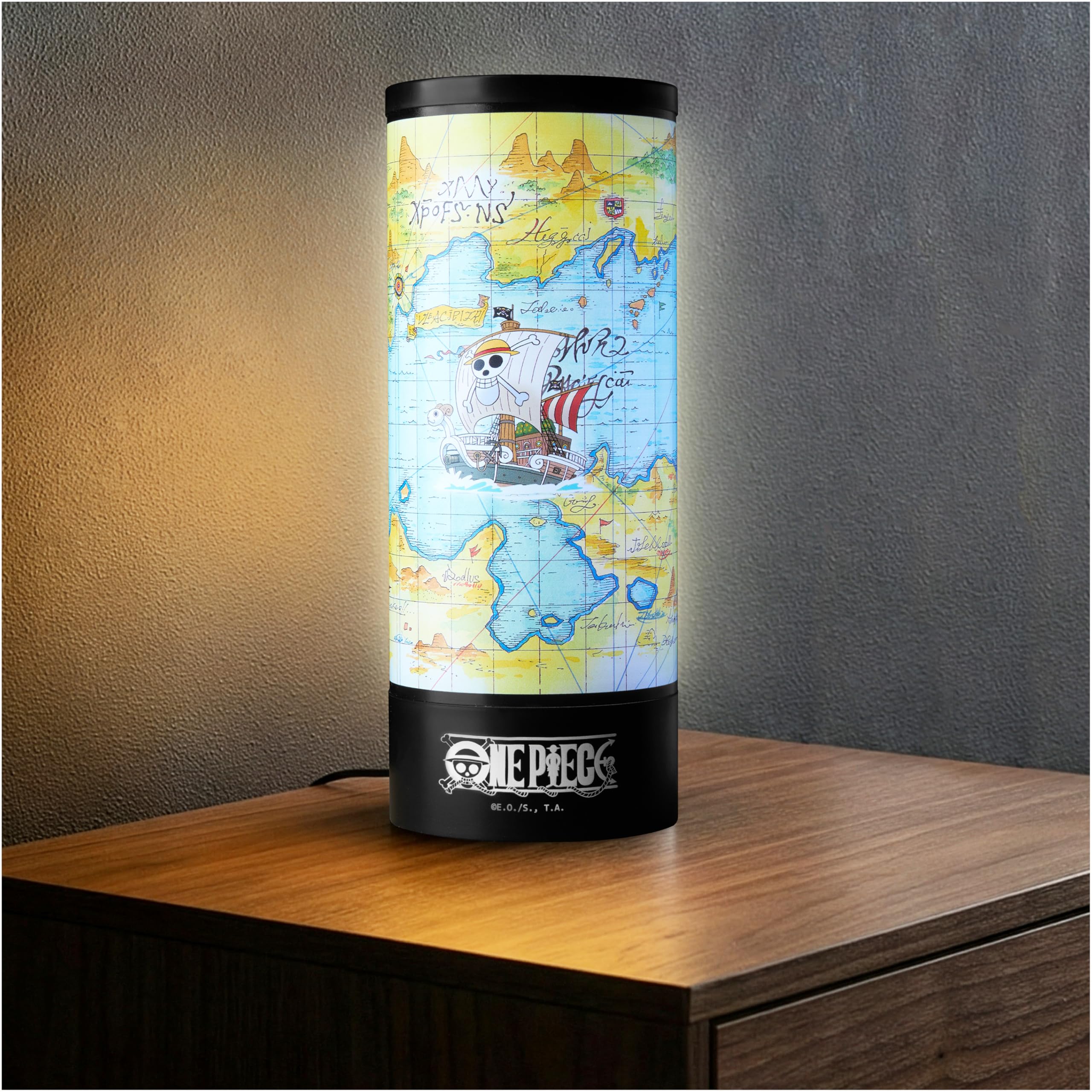 One Piece Map LED Nachtlicht, Zylindrische Tischlampe mit 3 Helligkeitsstufen, USB oder Batterie, Tragbar Weißes Licht LED lampe, Anime Geschenke für Zimmer Deko (Mehrfarbig Map)